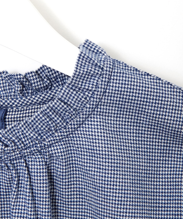 フロントギャザー 千鳥柄 ブラウス