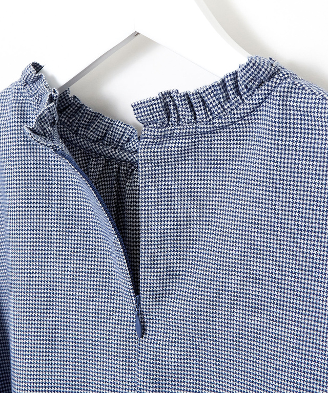 フロントギャザー 千鳥柄 ブラウス