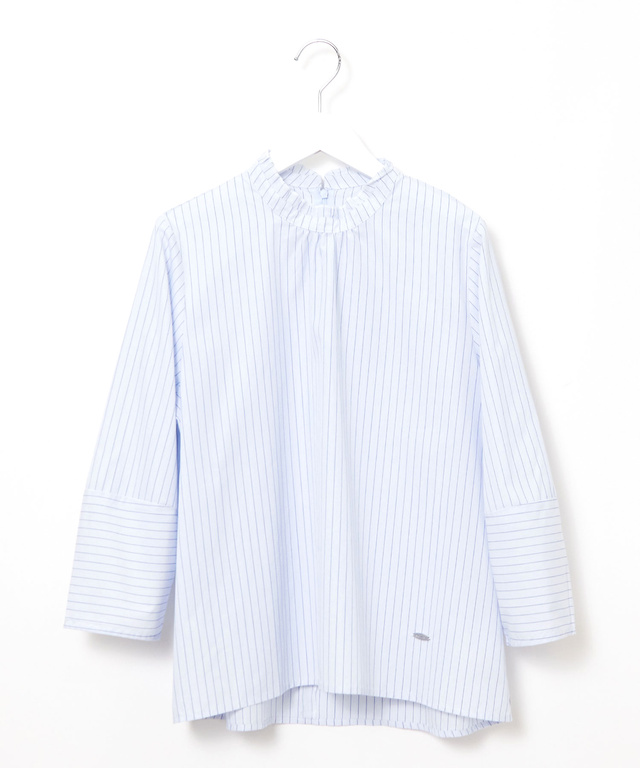 フリル襟 ストライプ ブラウス