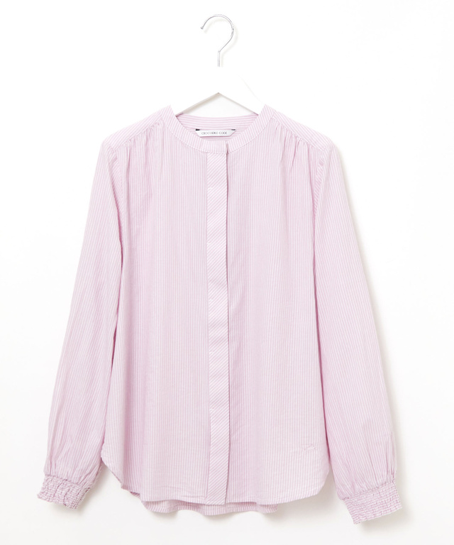 ストライプ  バンドカラー ブラウス