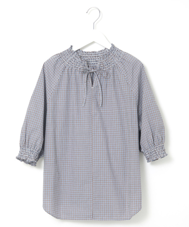 ギンガムチェック 七分袖 ブラウス