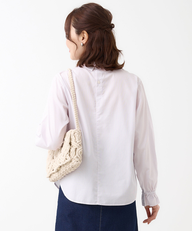 ストライプ アシンメトリー襟 ブラウス【オンラインショップ・一部店舗限定】