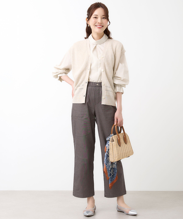 ストライプ アシンメトリー襟 ブラウス【オンラインショップ・一部店舗限定】