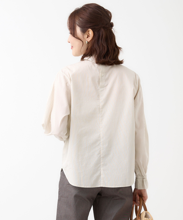 ストライプ アシンメトリー襟 ブラウス【オンラインショップ・一部店舗限定】
