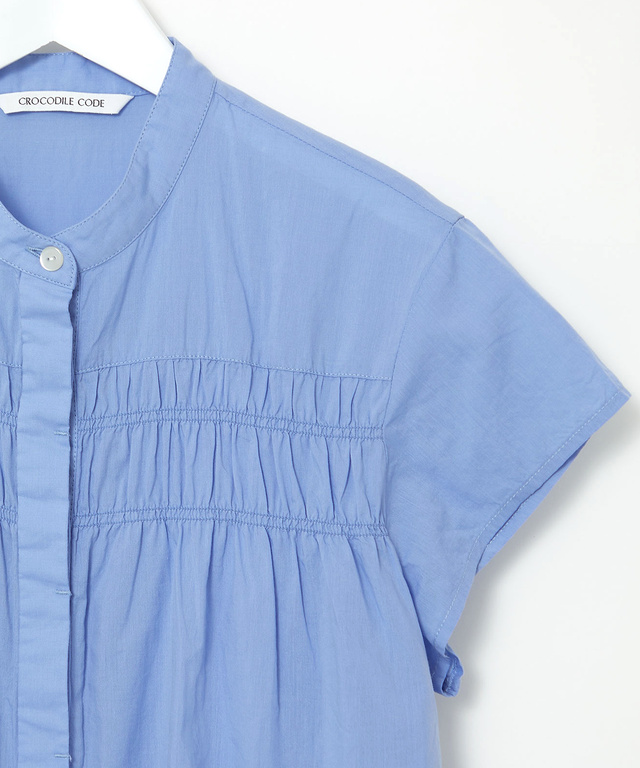 ギャザー バンドカラーブラウス