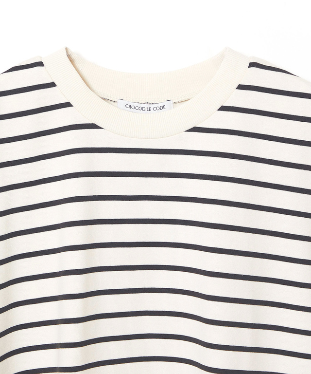 リブ切り替え ボーダー ロングTシャツ