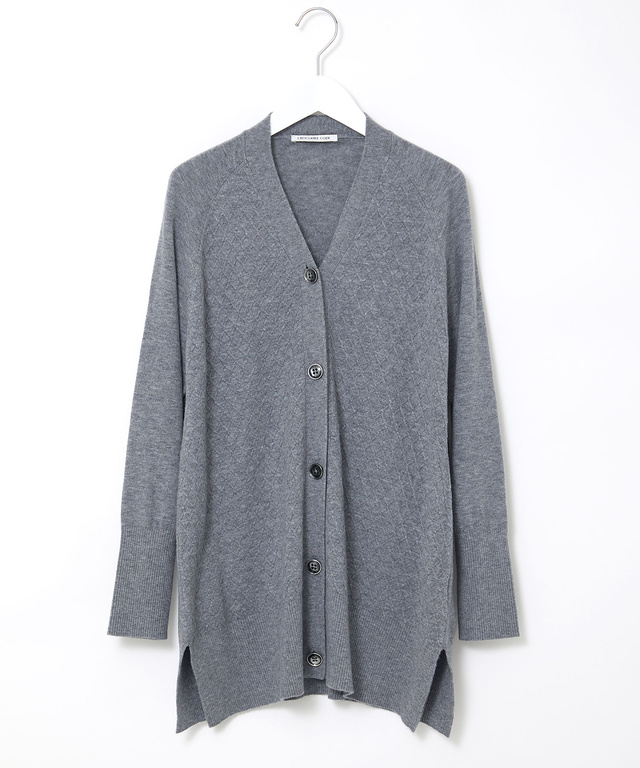 ウールブレンド ミドル丈 チュニックカーディガン