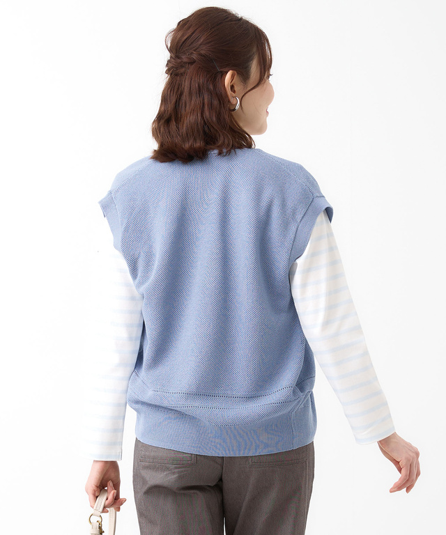 裾編み柄 Vネックベスト【手洗いOK】