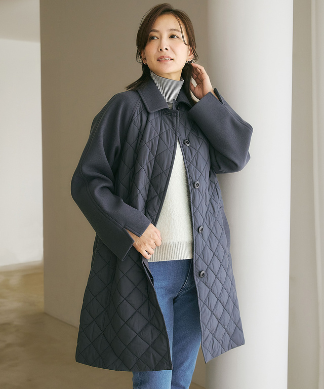 キルティング ステンカラー コート