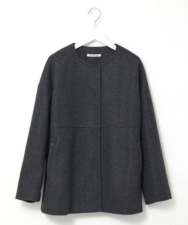 ノーカラー ショート コート