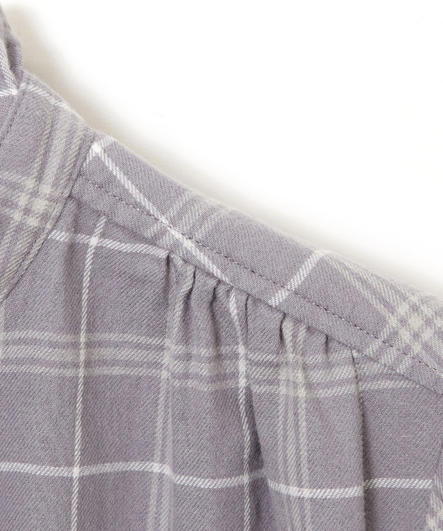 起毛 襟フリル チェックチュニック