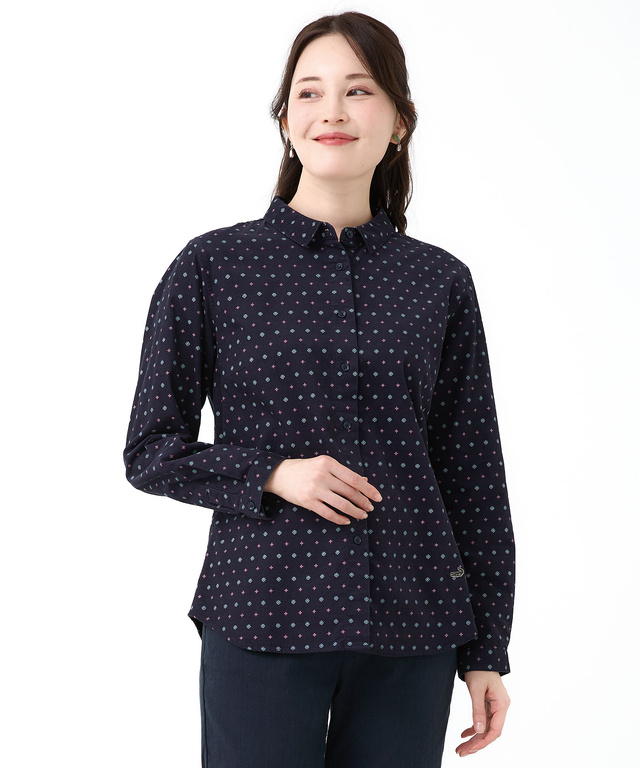 小紋柄 プリントブラウス