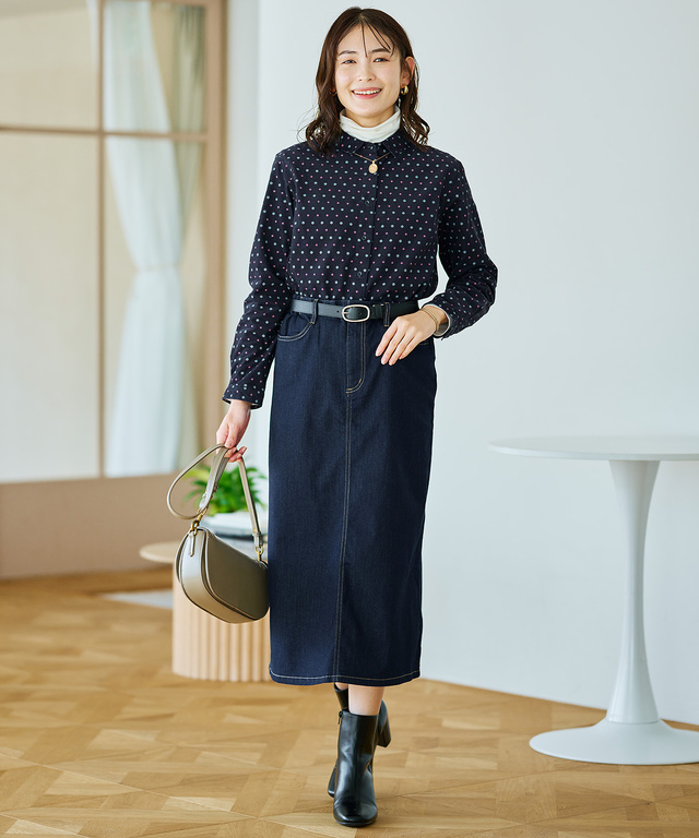 コーデュロイ 小紋柄 プリントブラウス