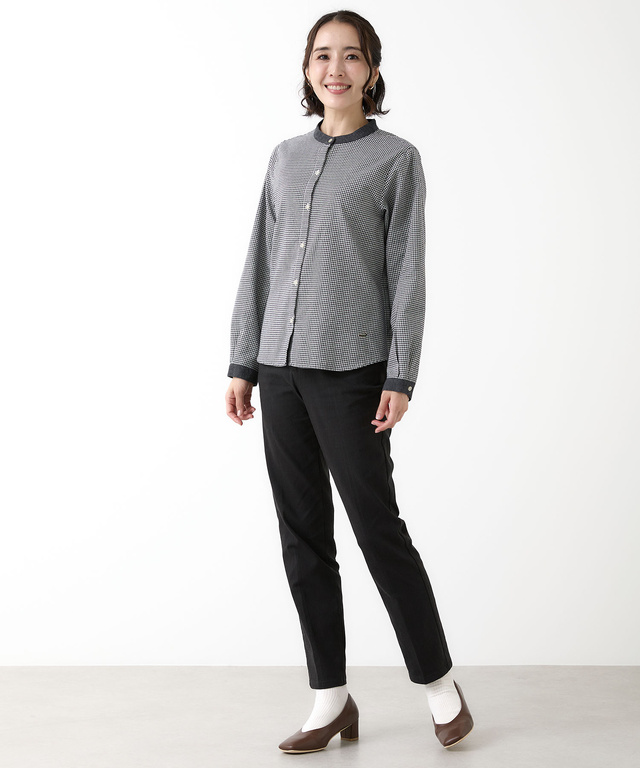 バンドカラー チェック柄 ブラウス