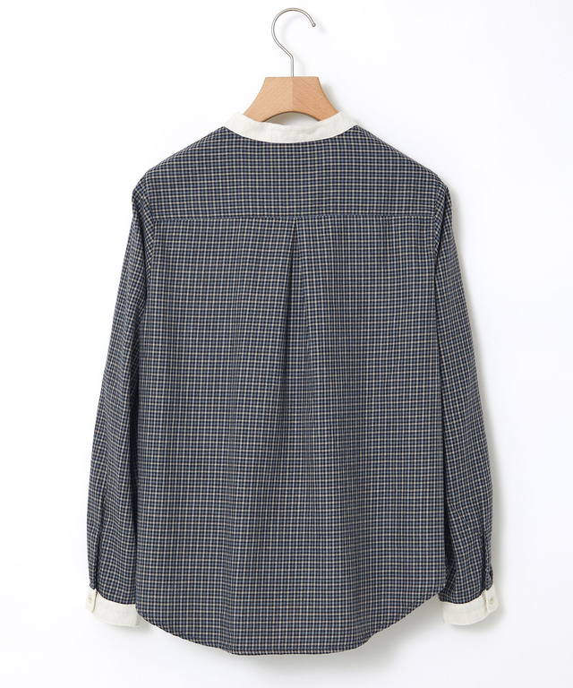 バンドカラー チェック柄 ブラウス