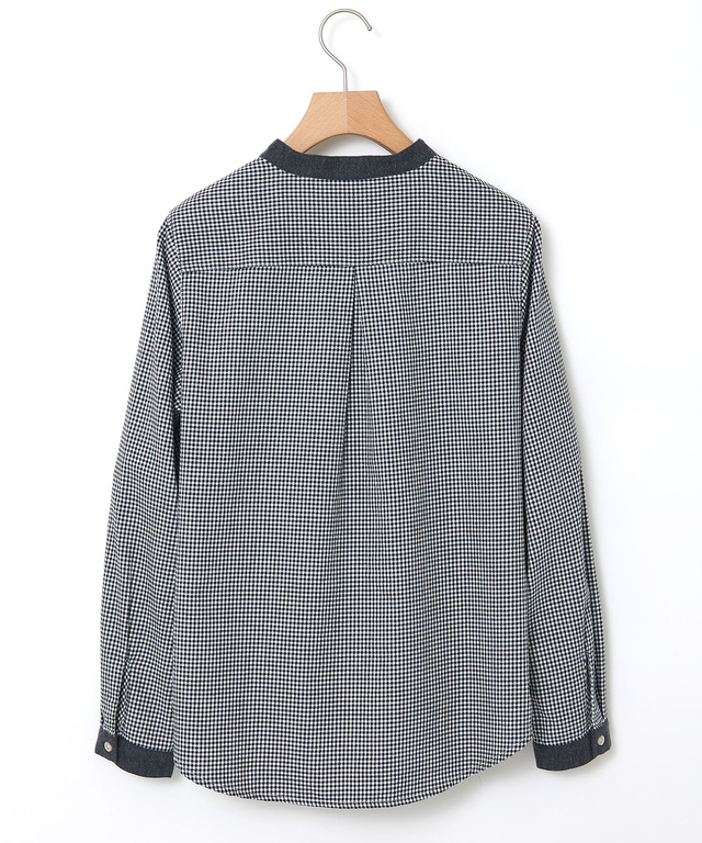 バンドカラー チェック柄 ブラウス
