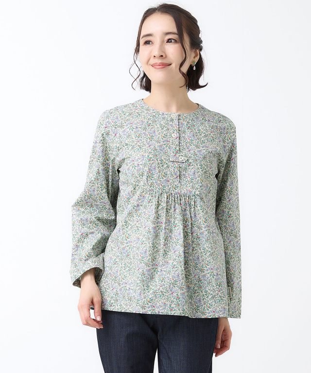 リーフ柄 プルオーバー ブラウス【オンラインショップ・一部店舗限定】