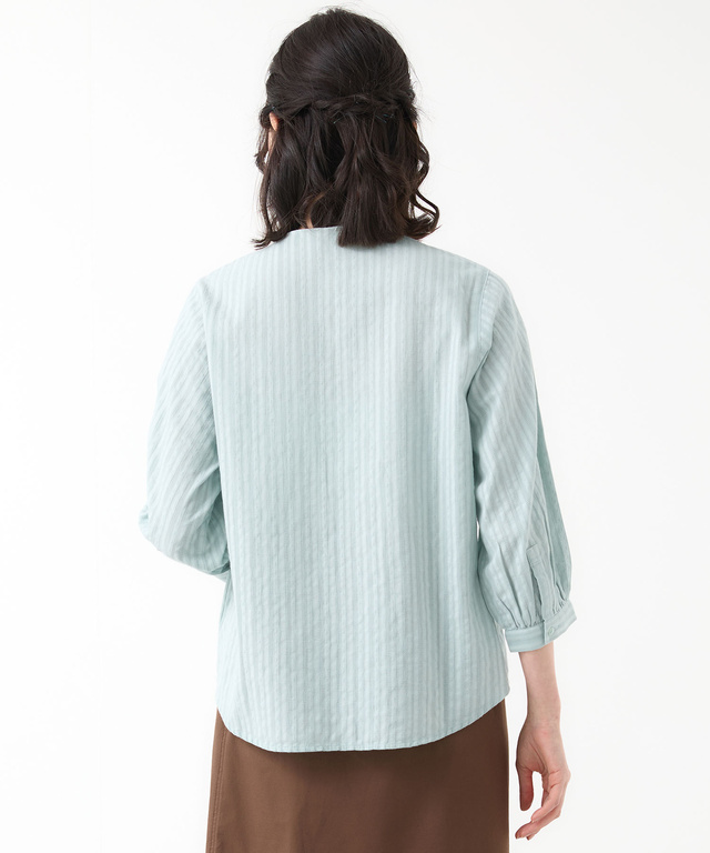 パナマストライプ バンドカラー ブラウス