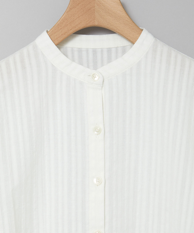 パナマストライプ バンドカラー ブラウス