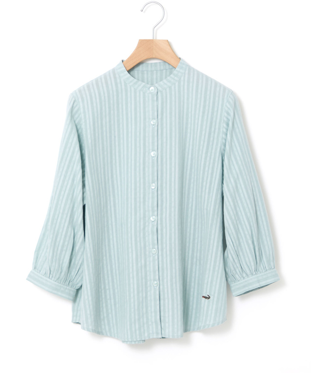 パナマストライプ バンドカラー ブラウス