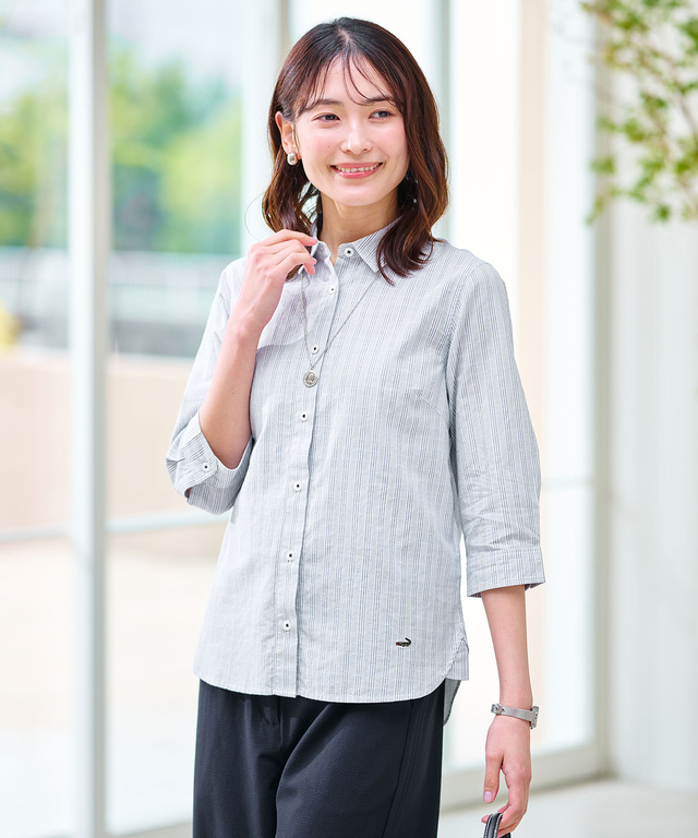 ドビー素材 七分袖 ブラウス