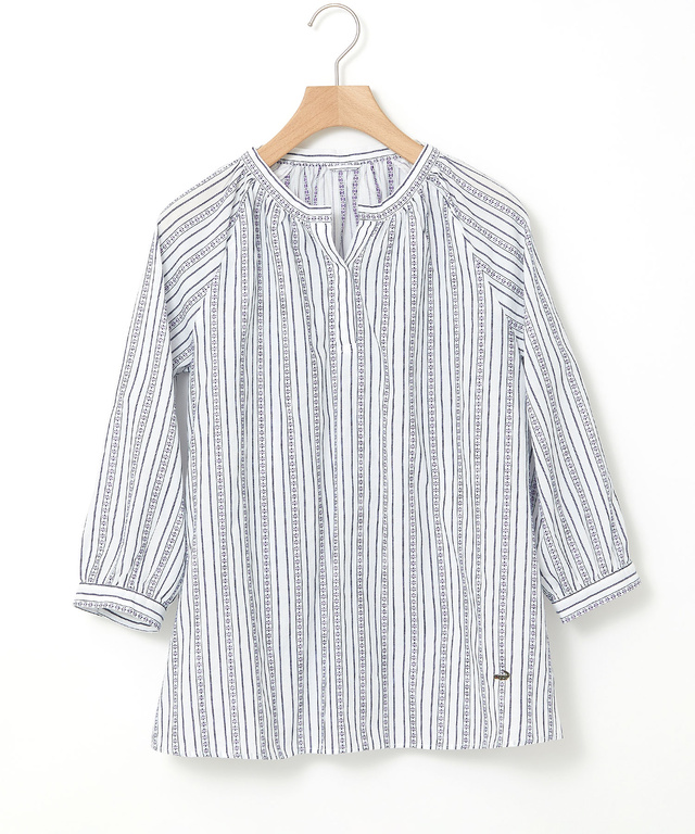 ジャカード スキッパー 七分袖ブラウス 