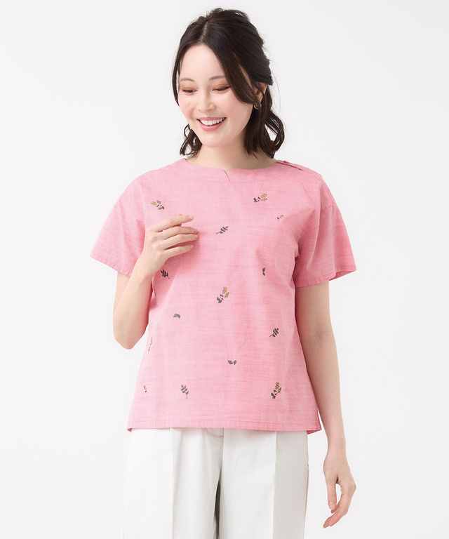 ダンガリー 刺繍 ブラウス