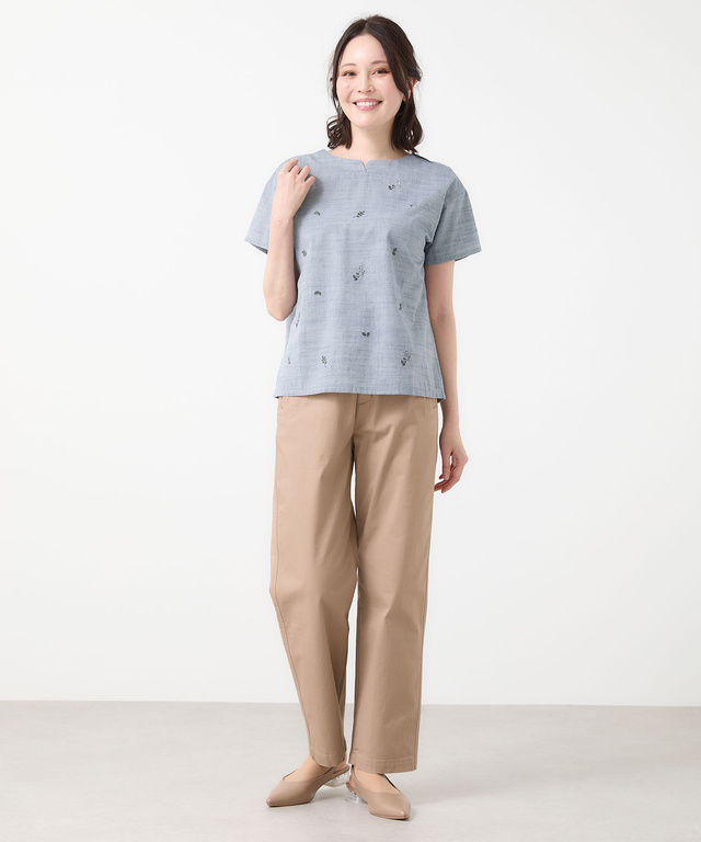 ダンガリー 刺繍 ブラウス