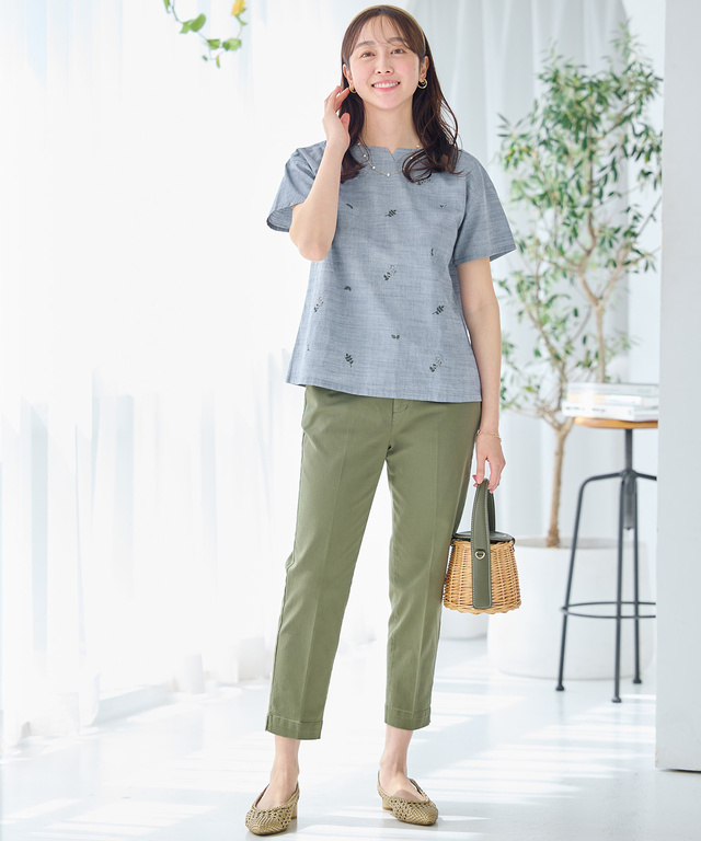 ダンガリー 刺繍 ブラウス