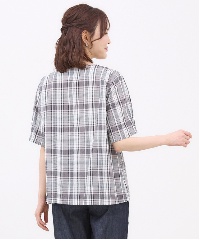 リネンブレンド チェック ブラウス【オンラインショップ・一部店舗限定】