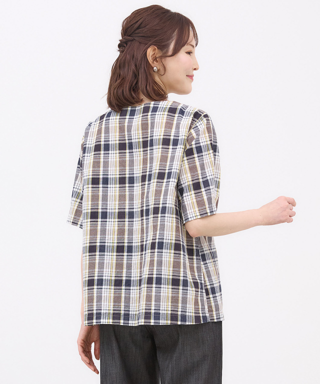 リネンブレンド チェック ブラウス【オンラインショップ・一部店舗限定】