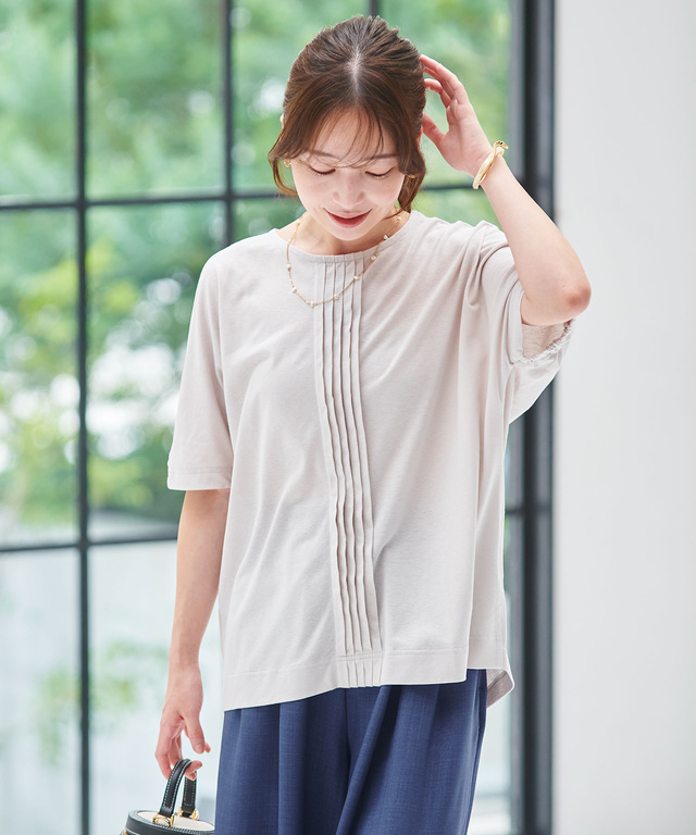 スノーリネン ピンタック プルオーバーTシャツ【接触冷感】