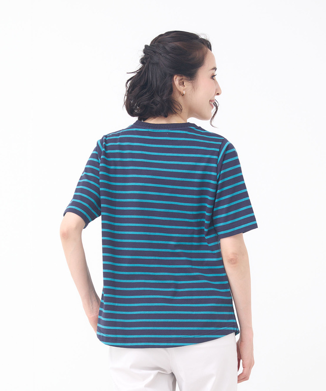 柄編み襟 ボーダー Tシャツ
