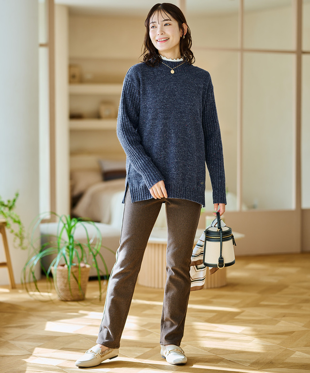 メロー ハイネック リブカットソー