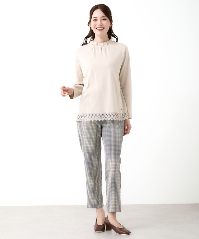 裾レース ハイネック プルオーバー