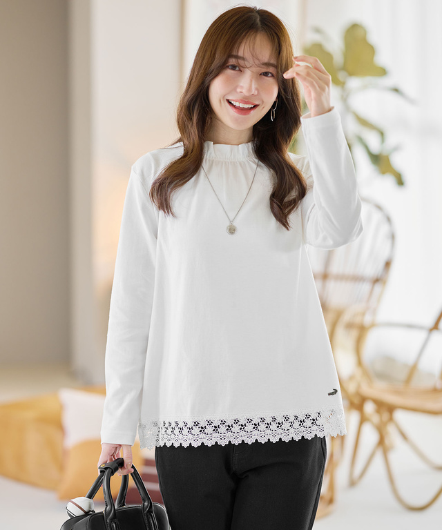 裾レース ハイネック プルオーバー