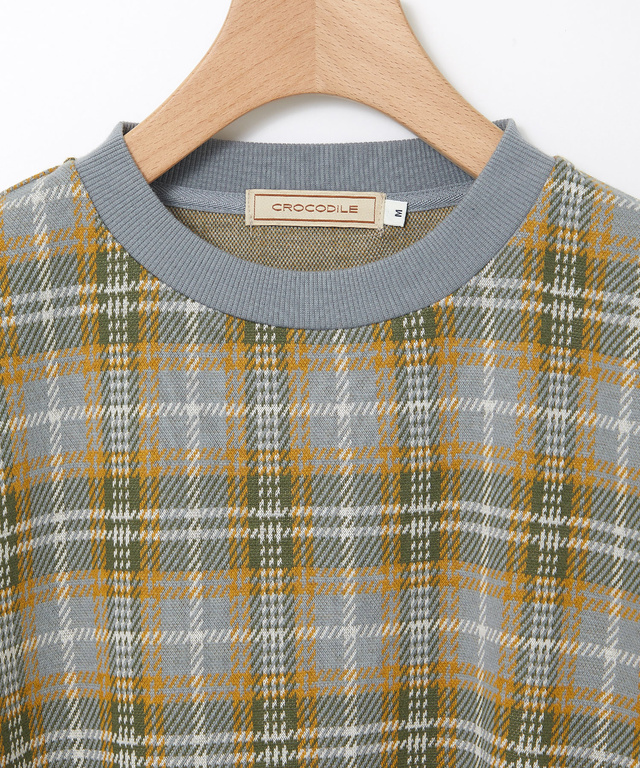 チェック柄 リブ配色 プルオーバー