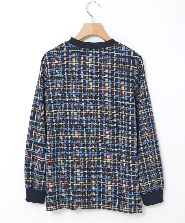 チェック柄 リブ配色 プルオーバー