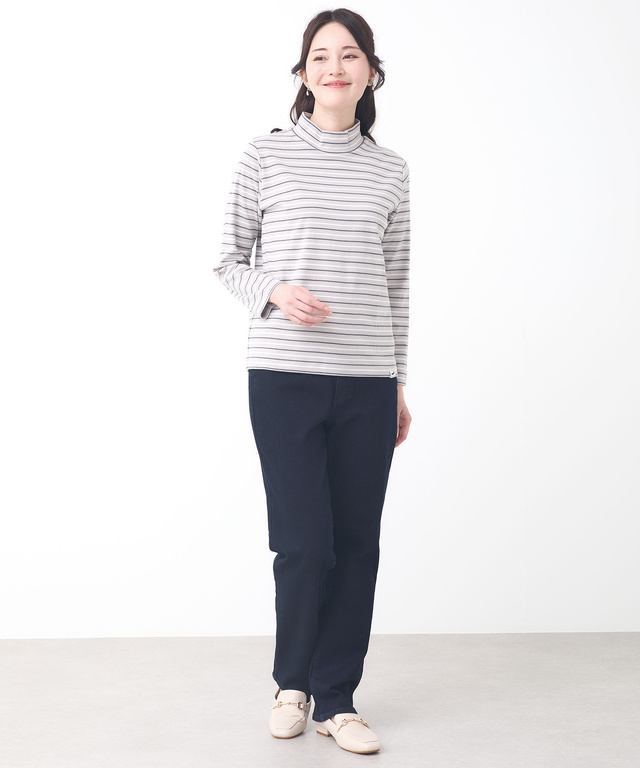 ボーダー ハイネック カットソー【ウガンダ オーガニック コットン】