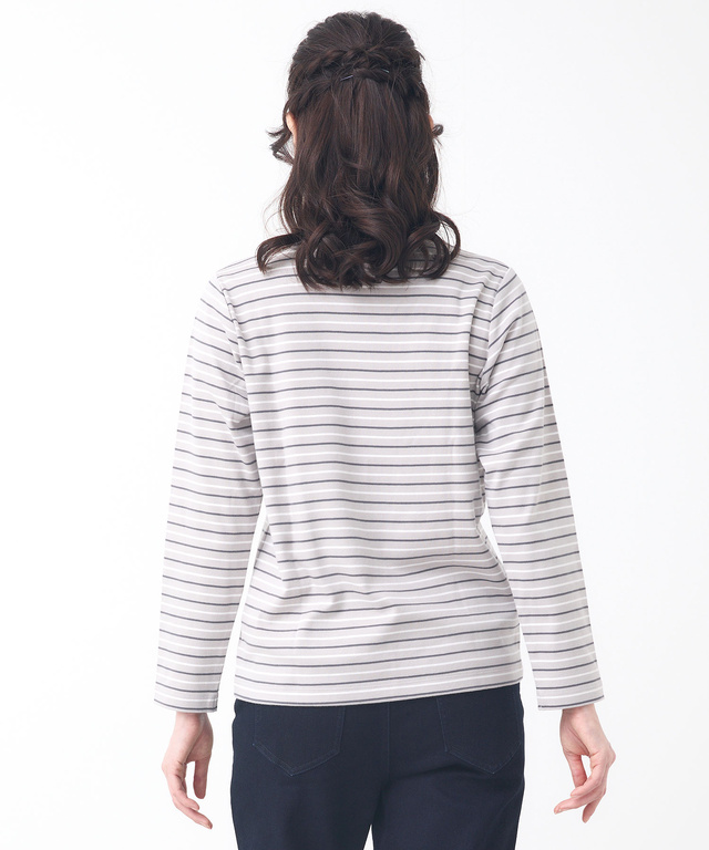 ボーダー ハイネック カットソー【ウガンダ オーガニック コットン】