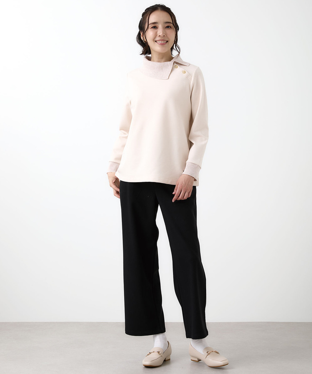 起毛 襟ニット カットソー