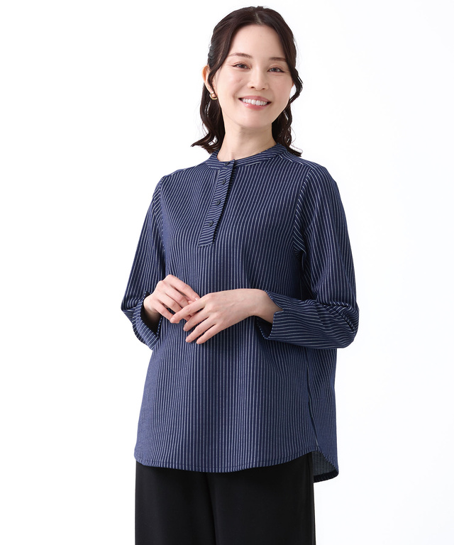 ストライプ ヘンリーネック チュニック