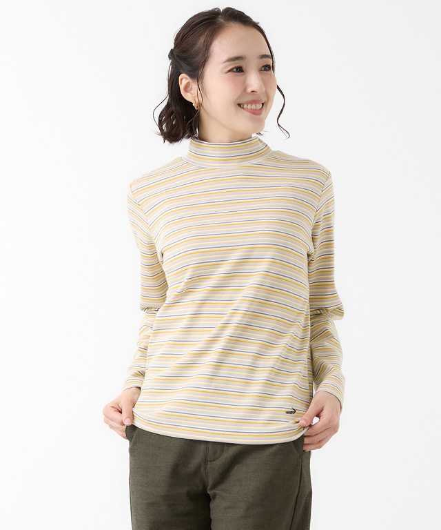 マルチボーダー スムース ハイネックカットソー