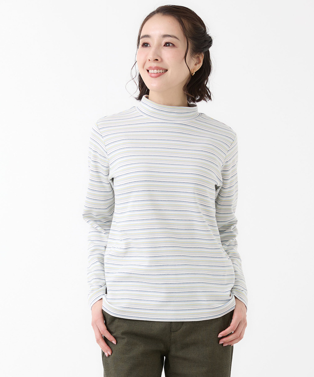 マルチボーダー スムース ハイネックカットソー