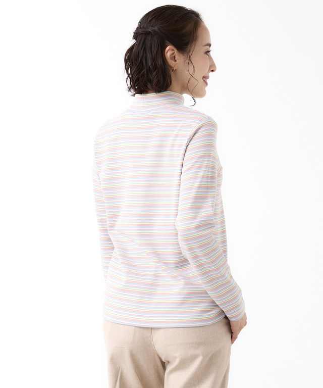 マルチボーダー スムース ハイネックカットソー