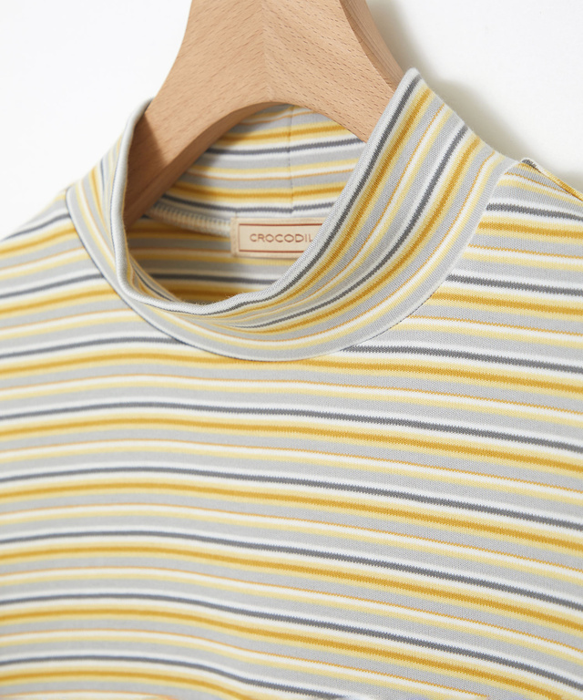 マルチボーダー スムース ハイネックカットソー