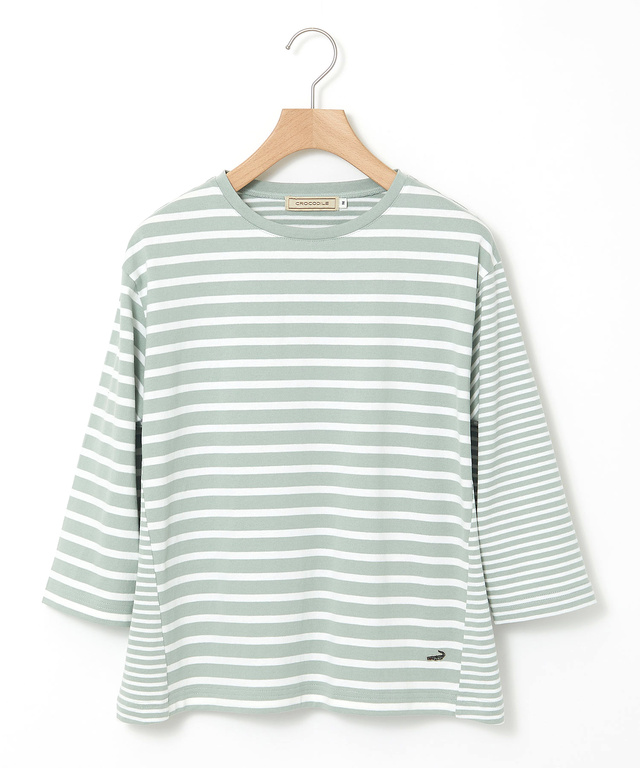 ボーダー 切り替え 七分袖Tシャツ