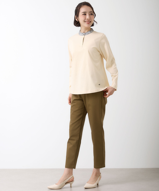 小花柄 フリル襟 プルオーバー