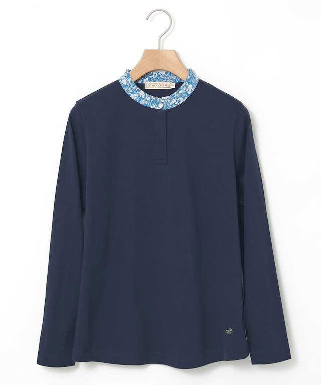 小花柄 フリル襟 プルオーバー