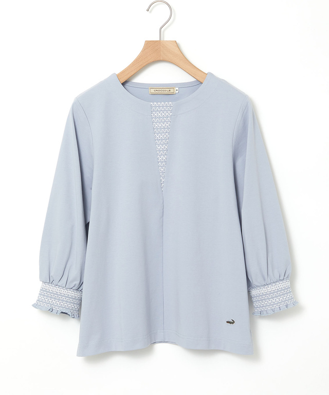 スモッキング刺繍 七分袖 カットソー